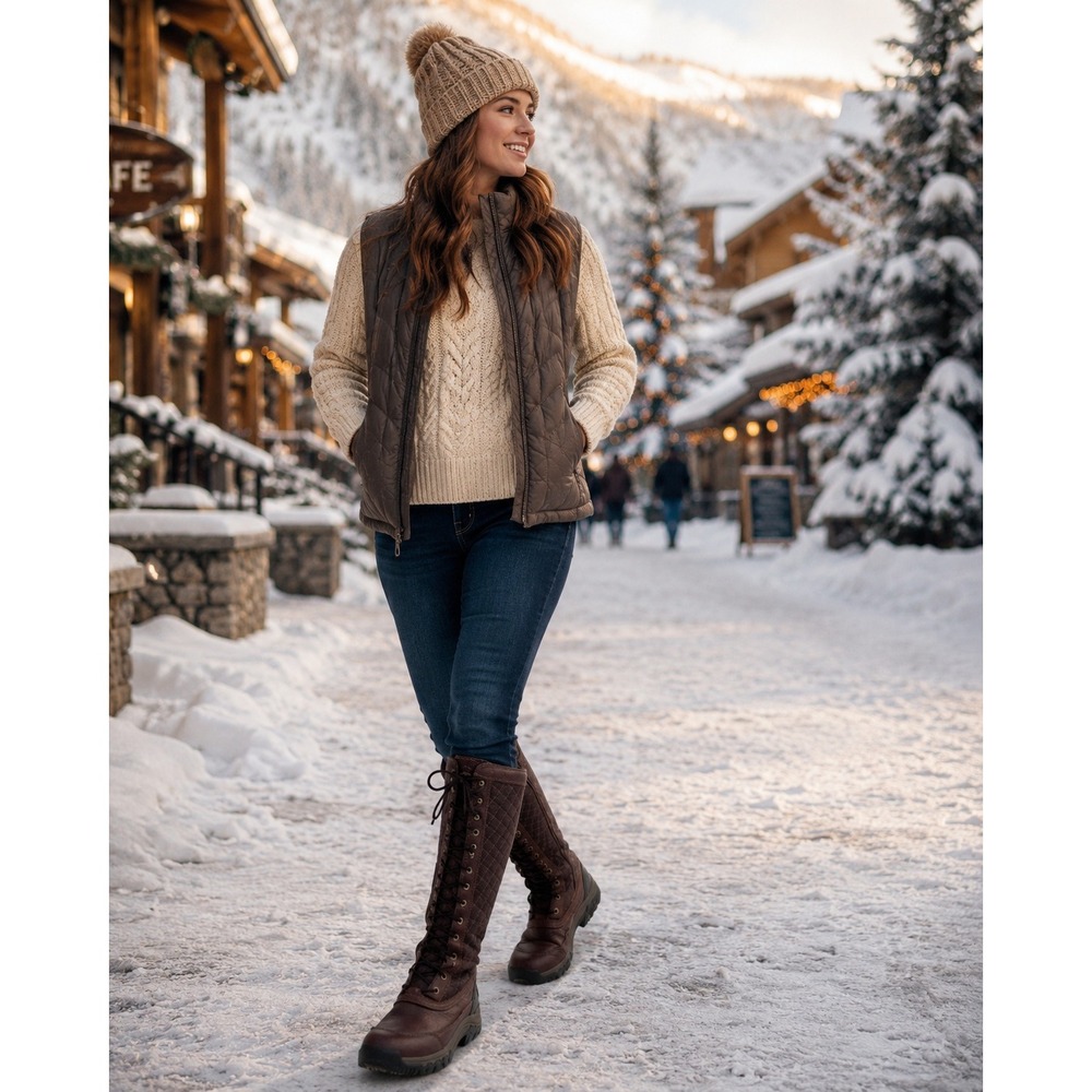 Ariat 10011859 Brown Leather Quilted Tall Lace Up Thinsulate‎ Boots Womens 8B